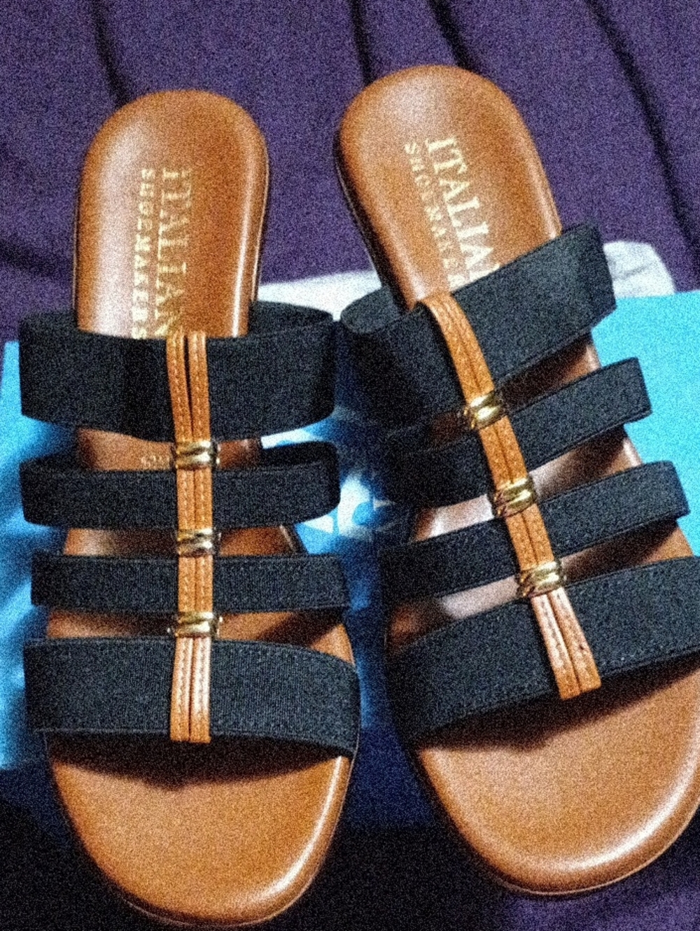 Italian Shoemakers Black and Brown Strappy Slide Sandals